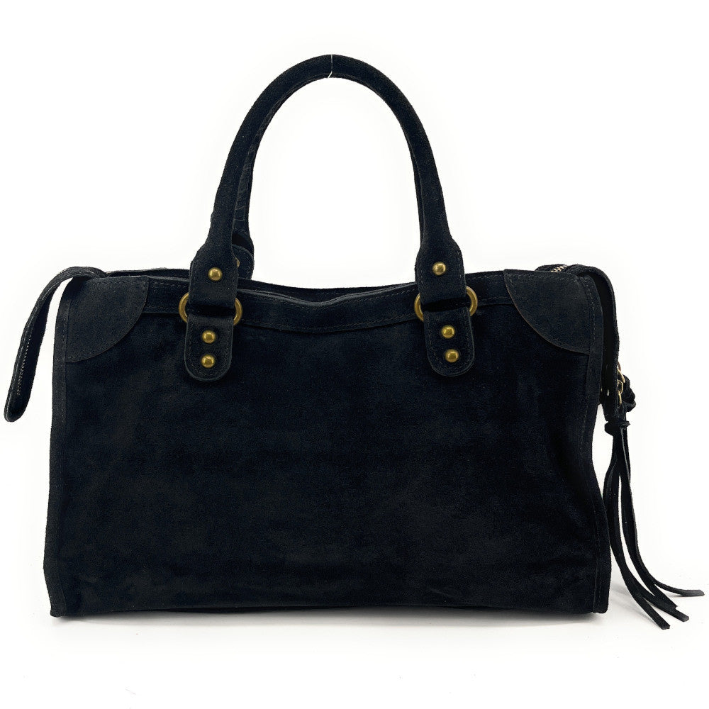 Grand sac french stick en croûte de cuir EDISON Noir