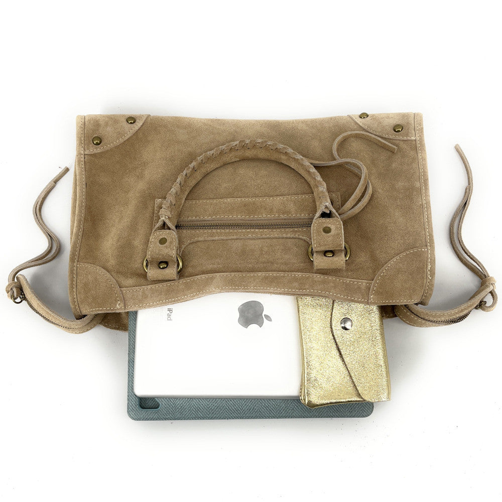 Grand sac french stick en croûte de cuir EDISON Taupe clair