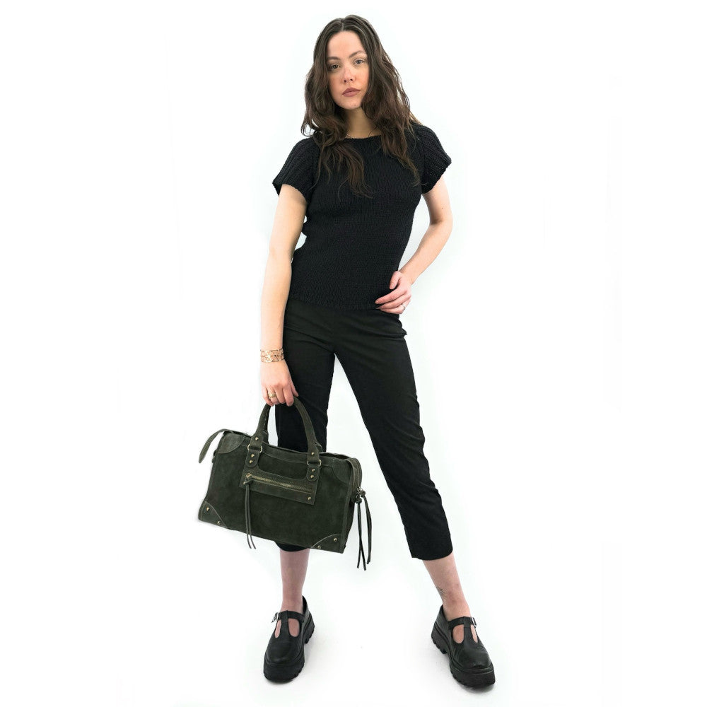 Grand sac french stick en croûte de cuir EDISON Kaki