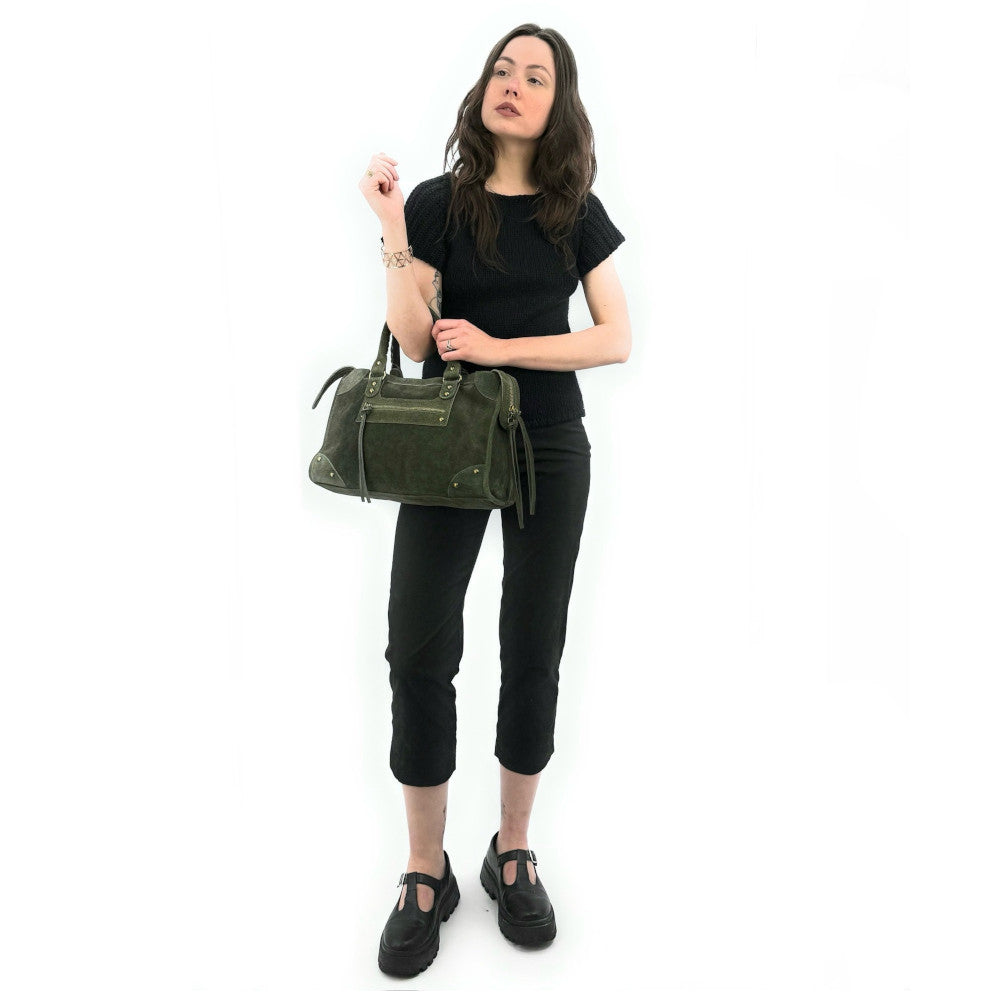 Grand sac french stick en croûte de cuir EDISON Kaki