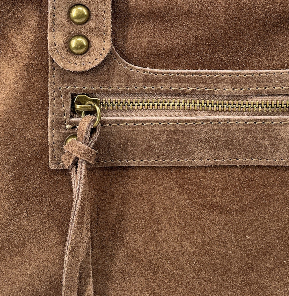 Grand sac french stick en croûte de cuir EDISON Taupe foncé