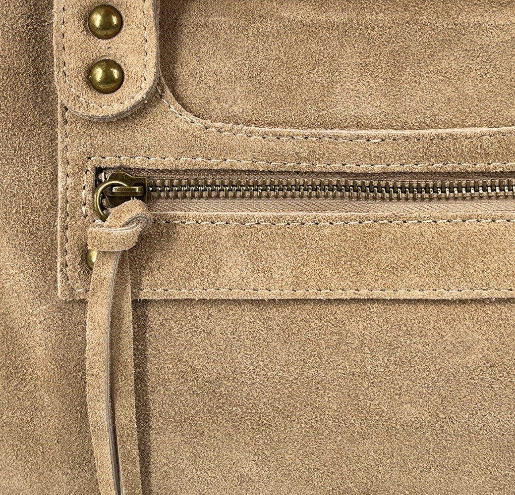 Grand sac french stick en croûte de cuir EDISON Taupe clair