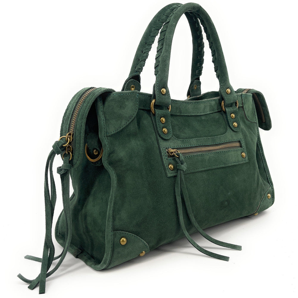Grand sac french stick en croûte de cuir EDISON Vert forêt