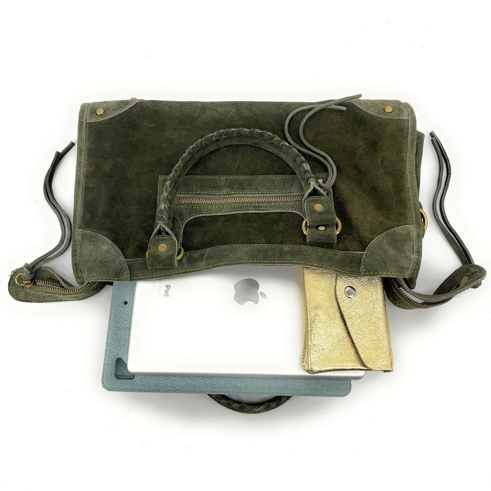 Grand sac french stick en croûte de cuir EDISON Kaki