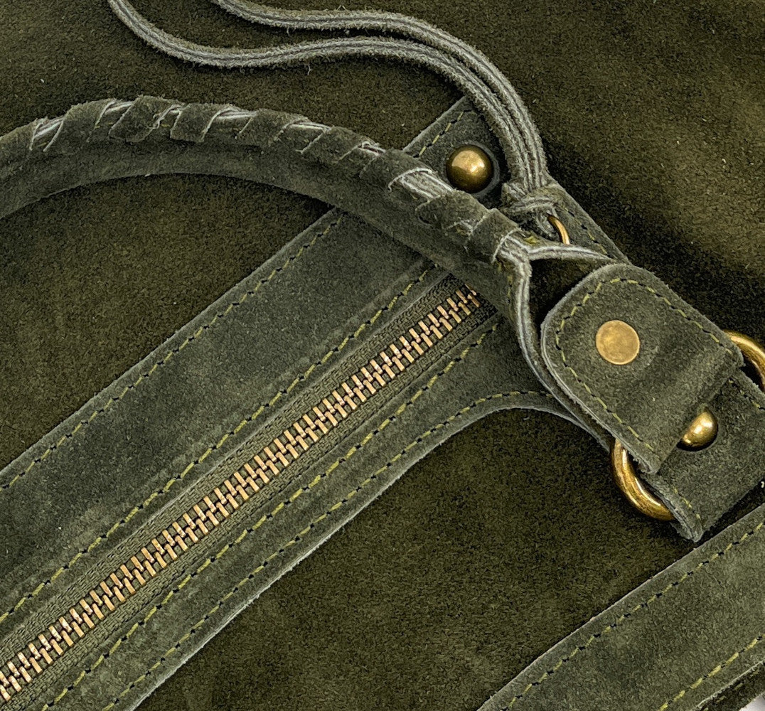 Grand sac french stick en croûte de cuir EDISON Kaki