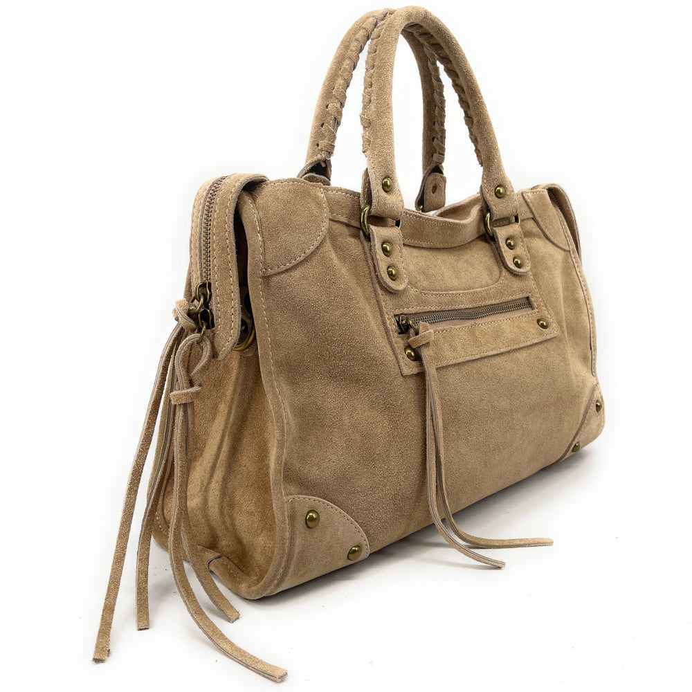 Grand sac french stick en croûte de cuir EDISON Taupe clair
