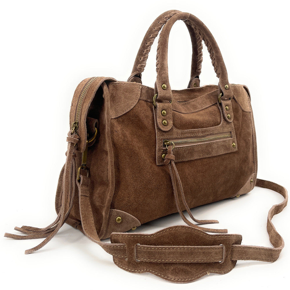 Grand sac french stick en croûte de cuir EDISON Taupe foncé
