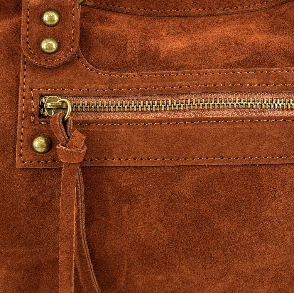Grand sac french stick en croûte de cuir EDISON Cannelle