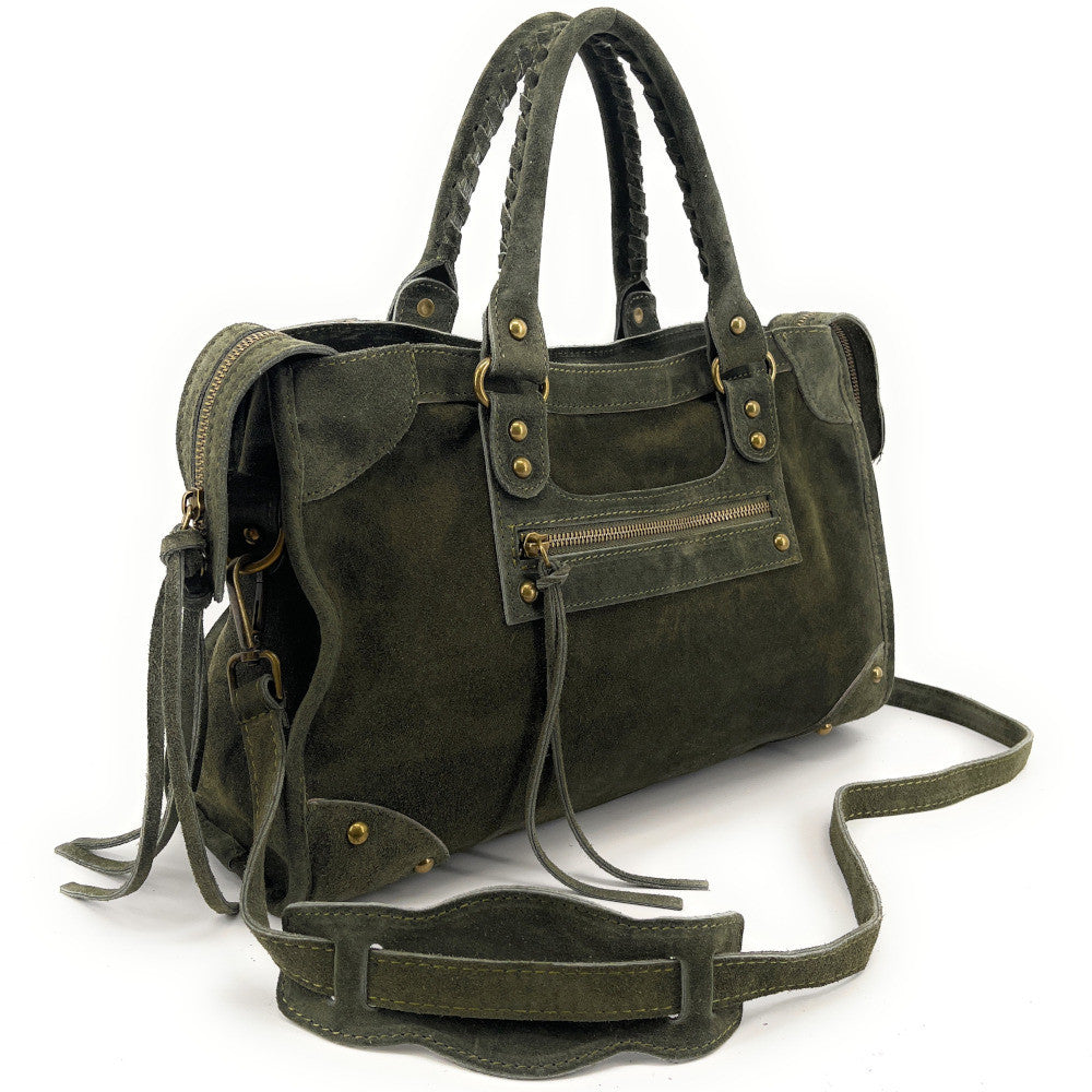 Grand sac french stick en croûte de cuir EDISON Kaki
