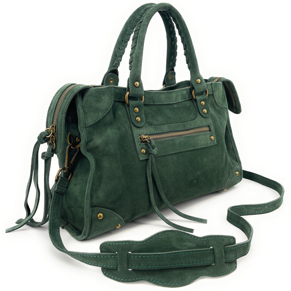 Grand sac french stick en croûte de cuir EDISON Vert forêt