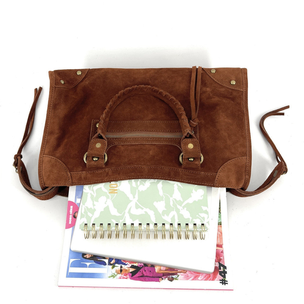 Grand sac french stick en croûte de cuir EDISON Cannelle