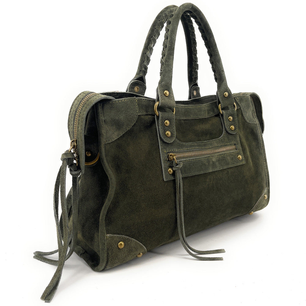 Grand sac french stick en croûte de cuir EDISON Kaki