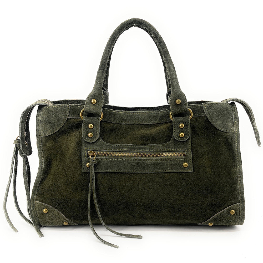 Grand sac french stick en croûte de cuir EDISON Kaki