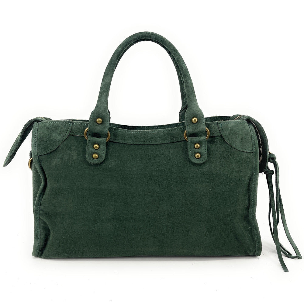 Grand sac french stick en croûte de cuir EDISON Vert forêt