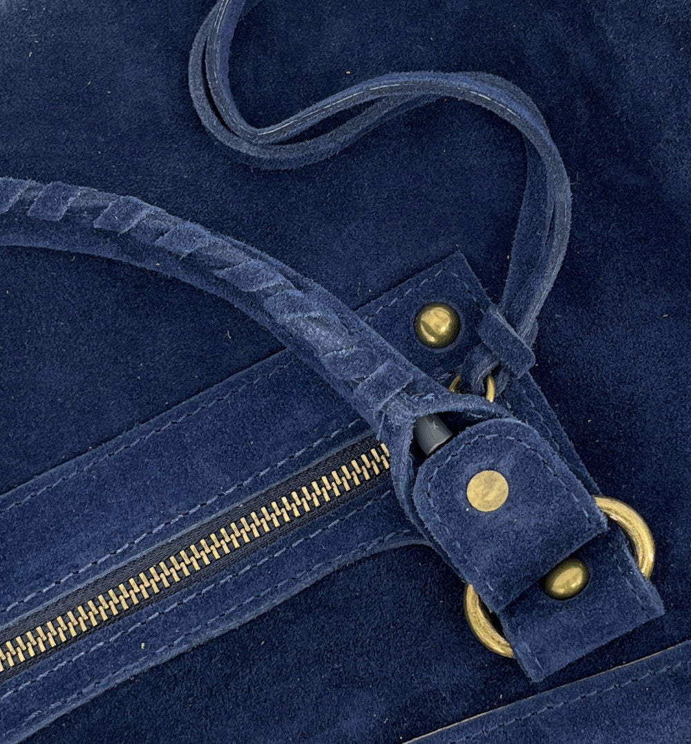 Grand sac french stick en croûte de cuir EDISON Bleu marine