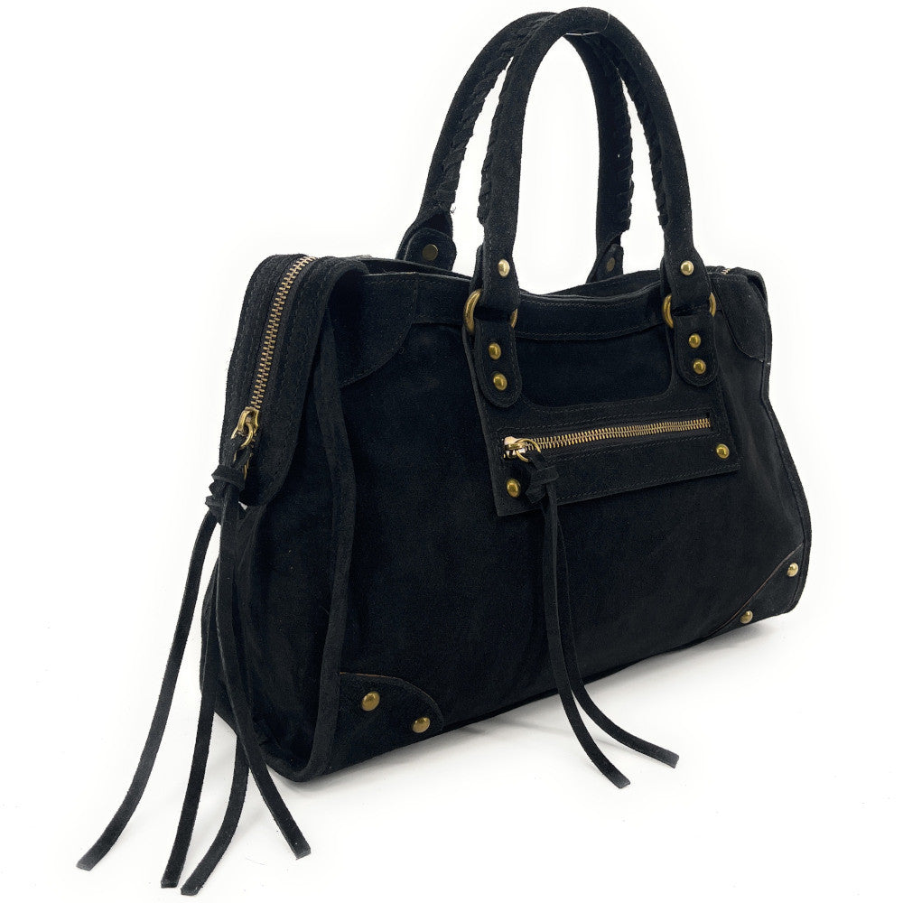 Grand sac french stick en croûte de cuir EDISON Noir