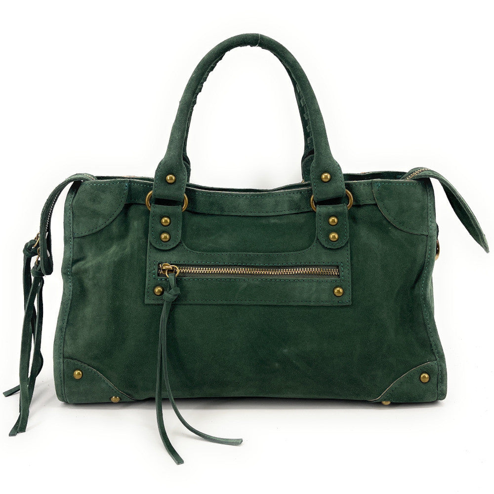 Grand sac french stick en croûte de cuir EDISON Vert forêt