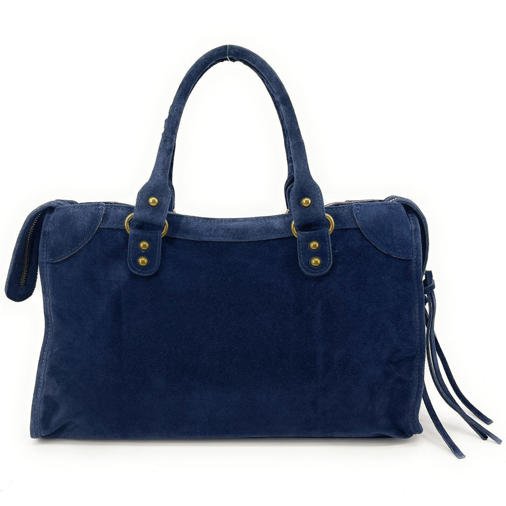 Grand sac french stick en croûte de cuir EDISON Bleu marine