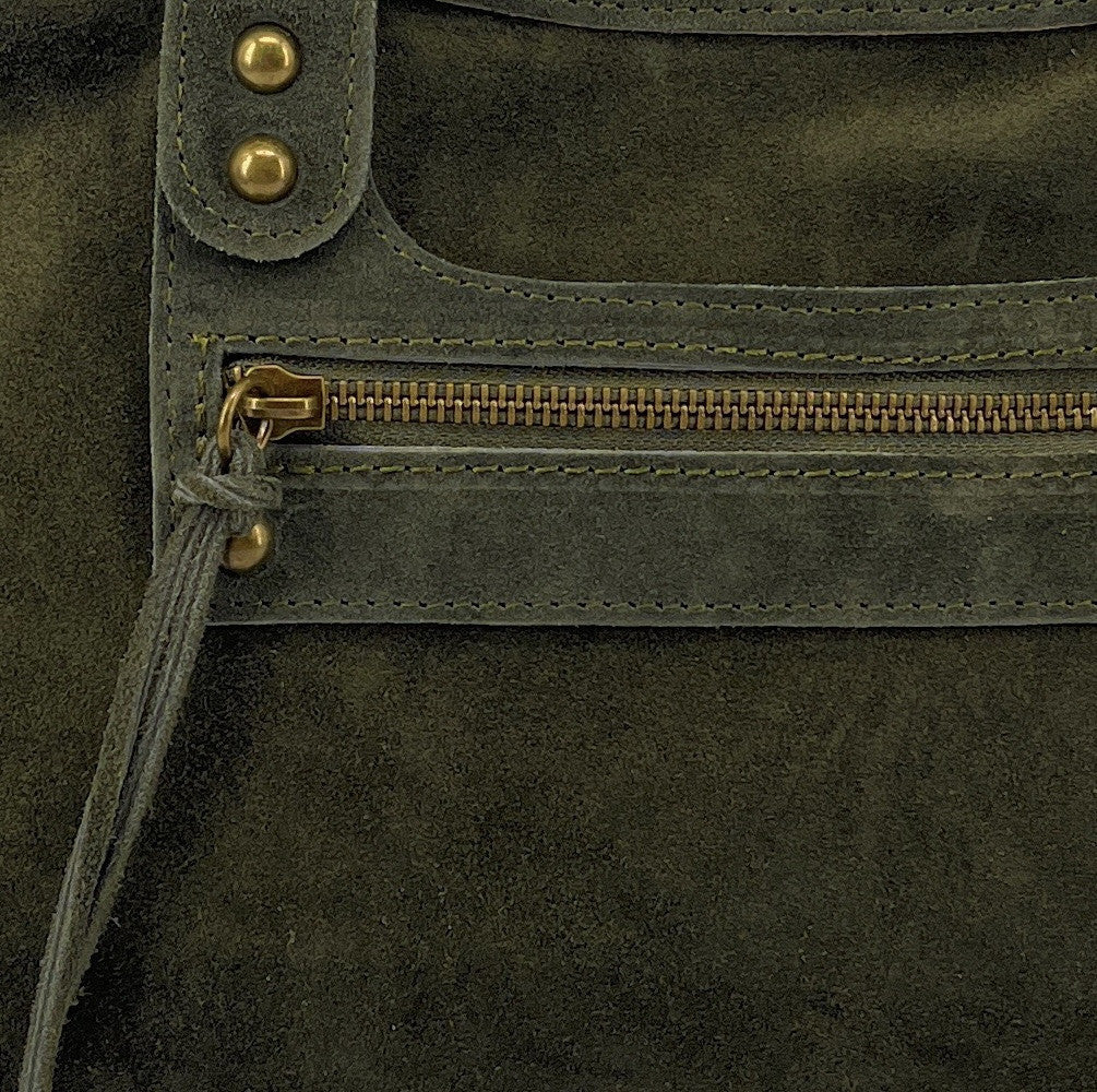 Grand sac french stick en croûte de cuir EDISON Kaki