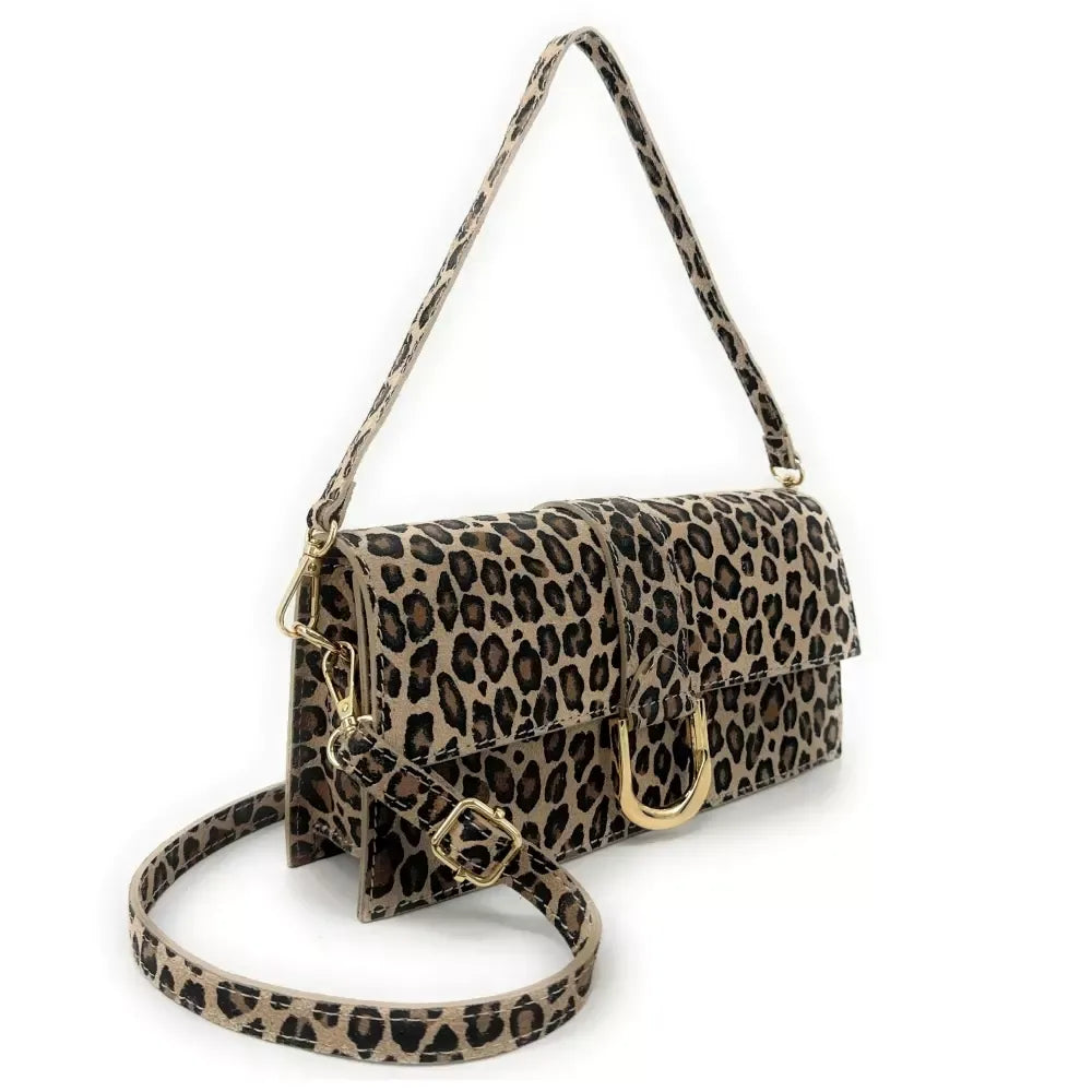 Sac french stick en croûte de cuir à motif LEOPOLD Ocelot