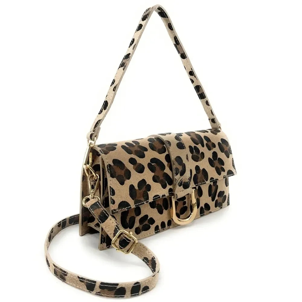 Sac french stick en croûte de cuir à motif LEOPOLD Léopard
