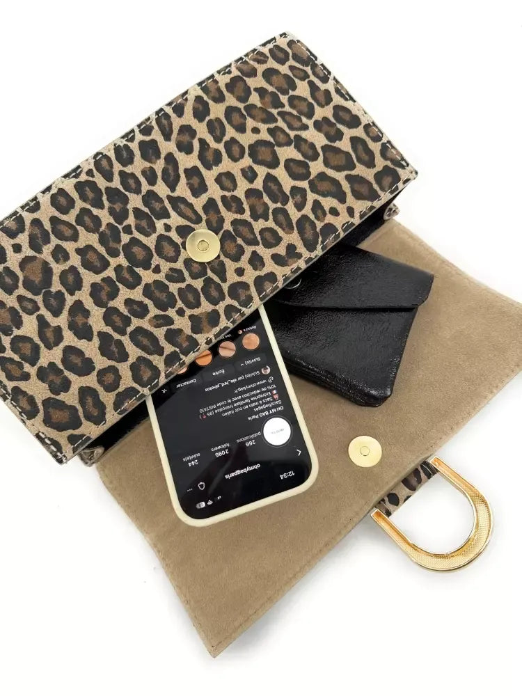 Sac french stick en croûte de cuir à motif LEOPOLD Ocelot