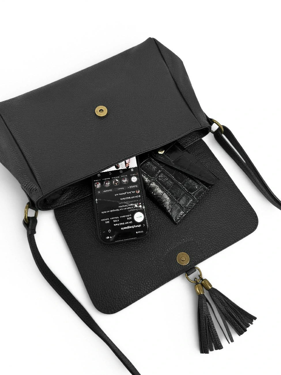Bolso bandolera en piel granulada SAIGON Negro