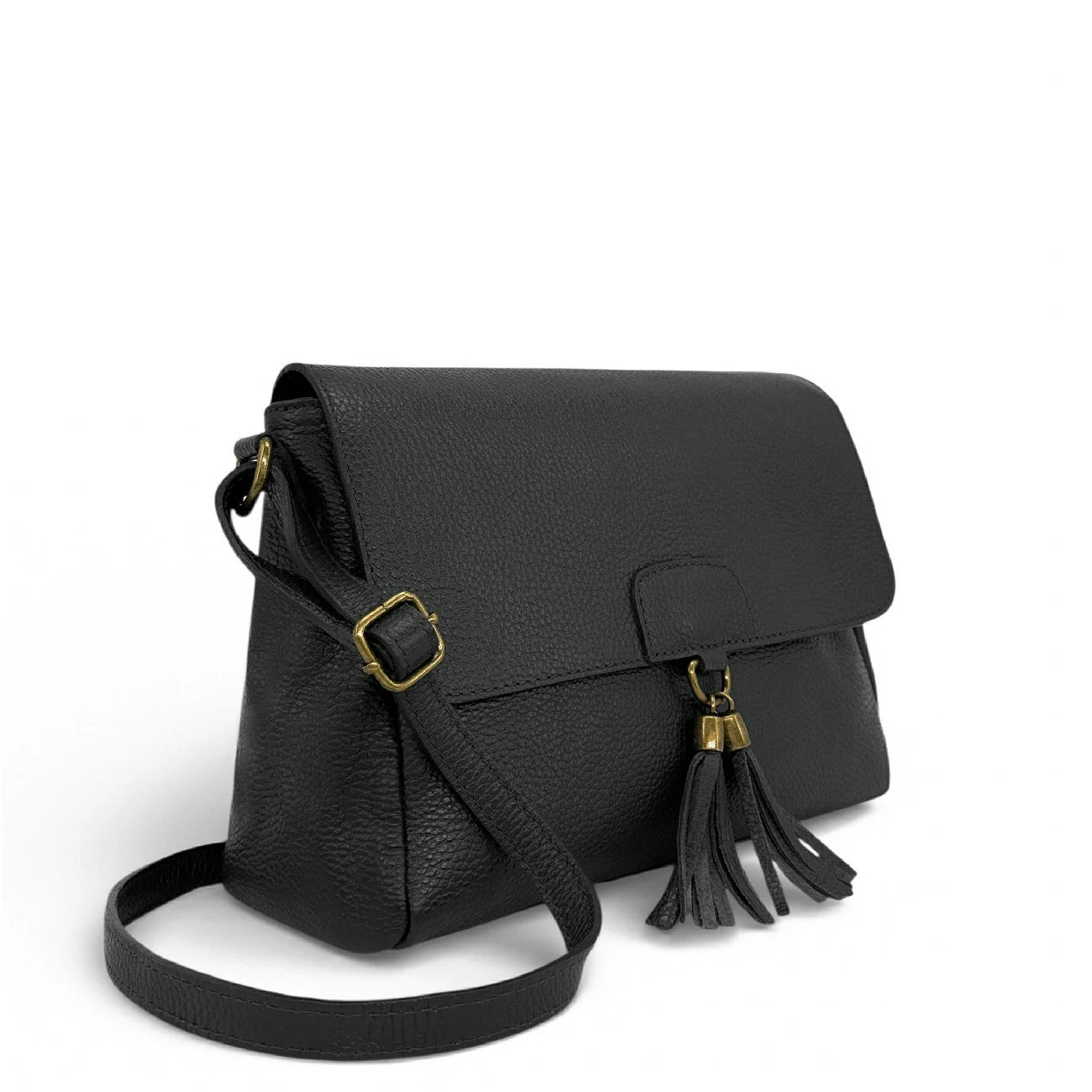 Grained leather shoulder bag SAIGON Noir