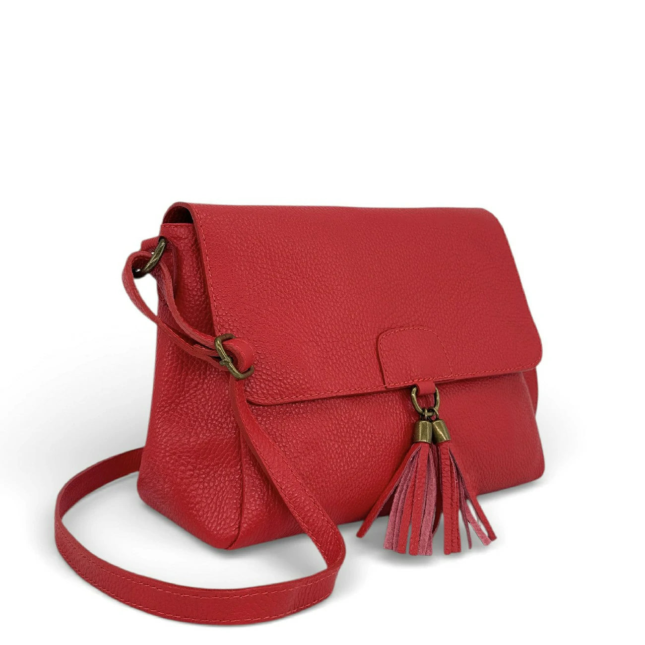 Borsa a tracolla in pelle grana SAIGON Garance rossa