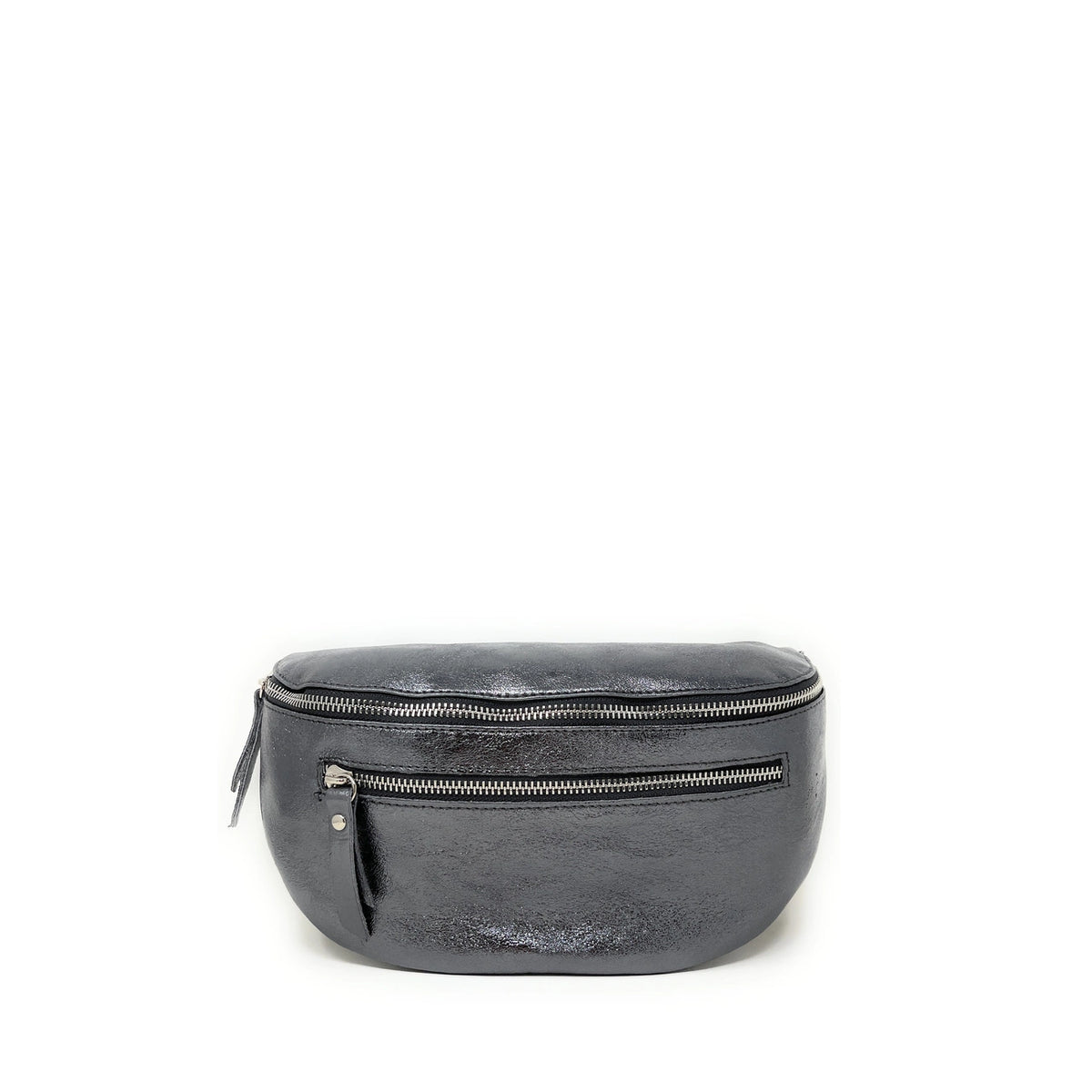 LOU-ANN iridescent leather belt bag in dark silver