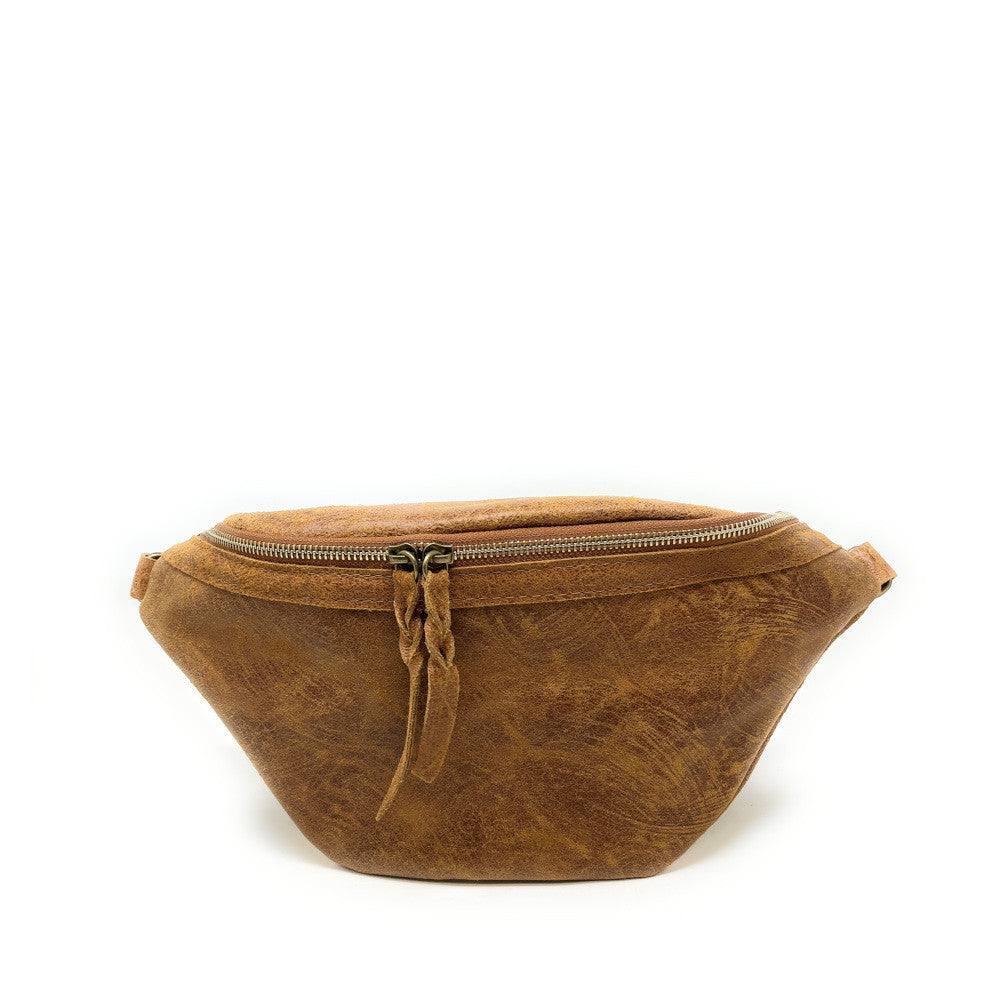 Sac banane en cuir brossé LILOU BROSSEE Camel foncé