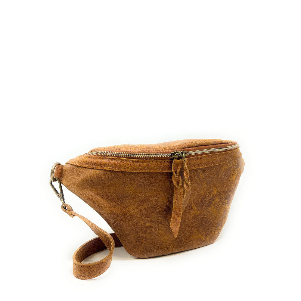 Sac banane en cuir brossé LILOU BROSSEE Camel foncé