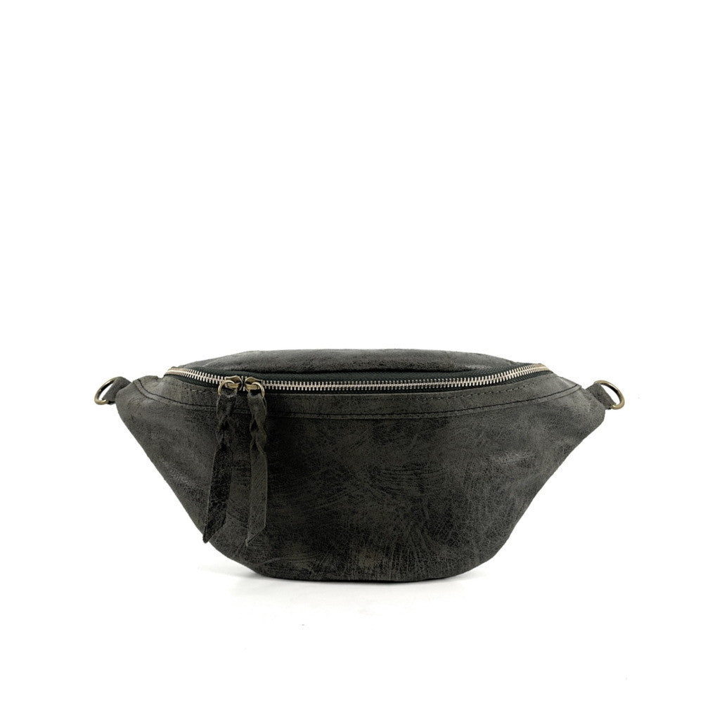 Sac banane en cuir brossé LILOU BROSSEE Kaki