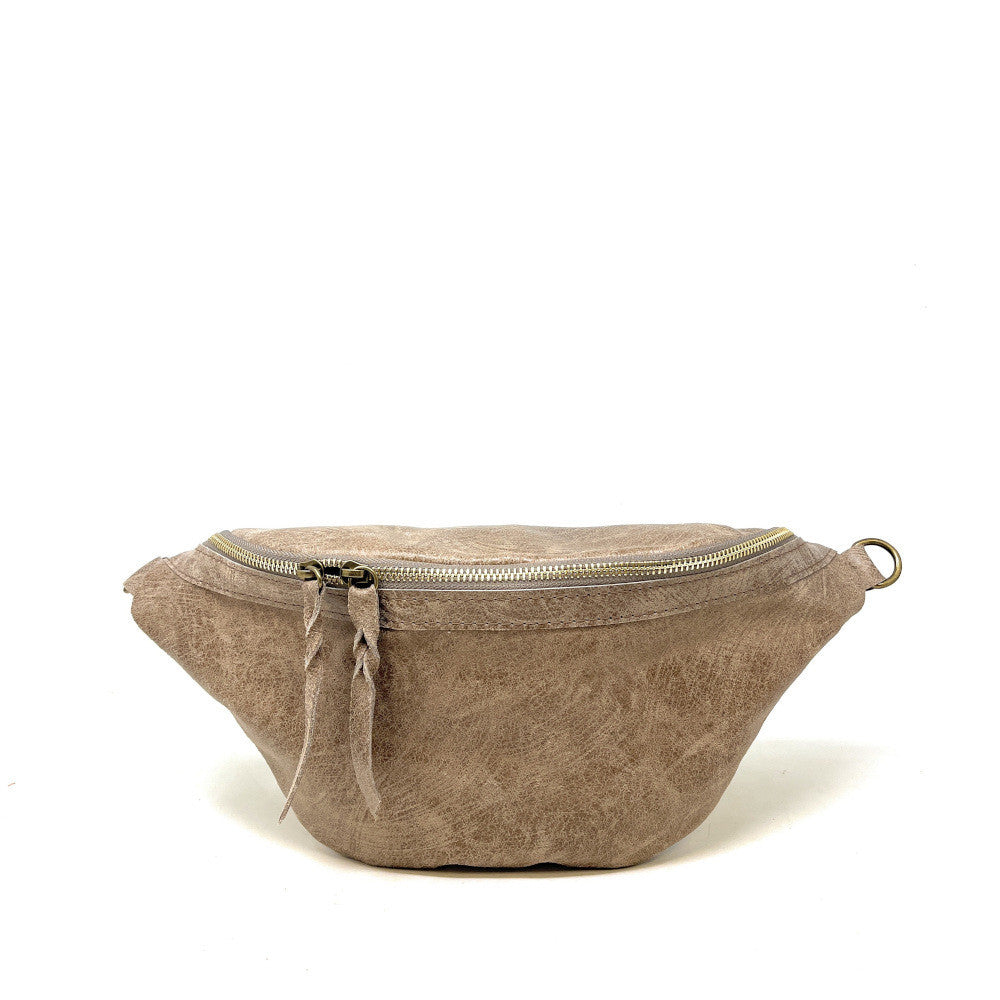 Sac banane en cuir brossé LILOU BROSSEE Taupe