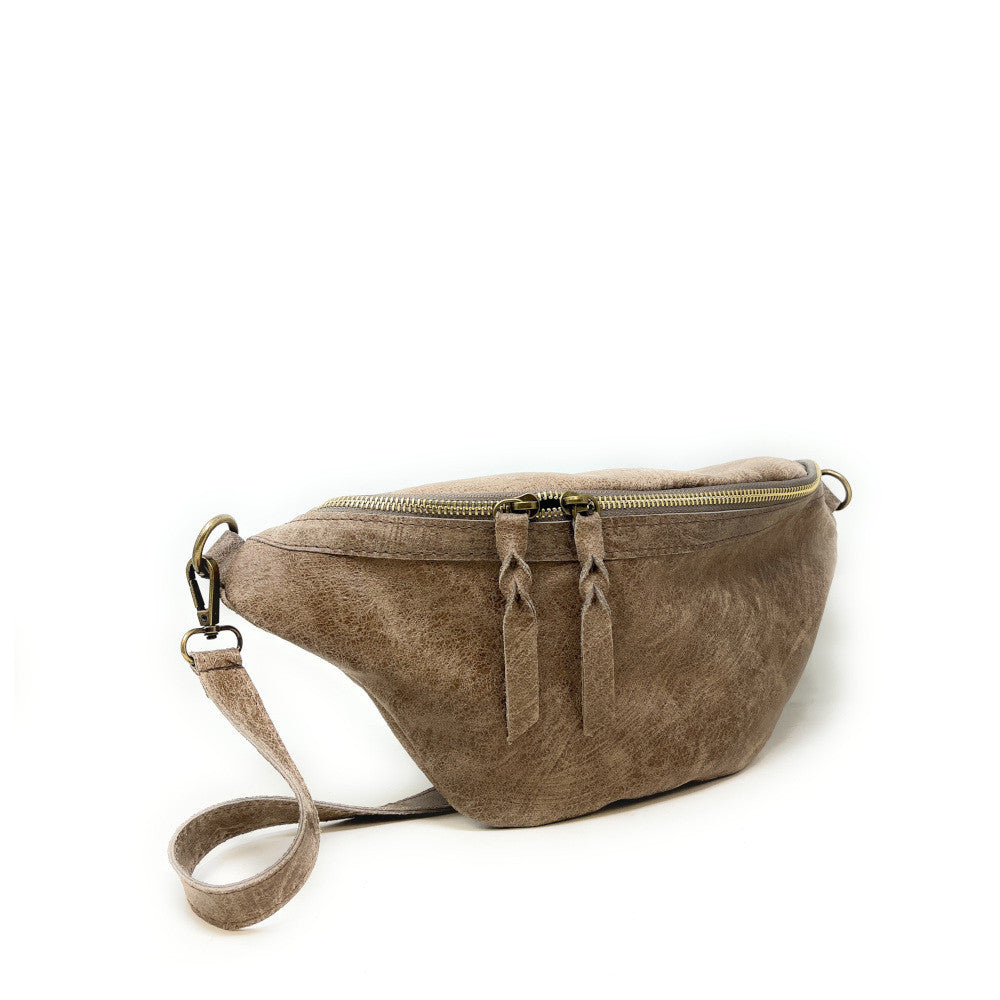 Sac banane en cuir brossé LILOU BROSSEE Taupe