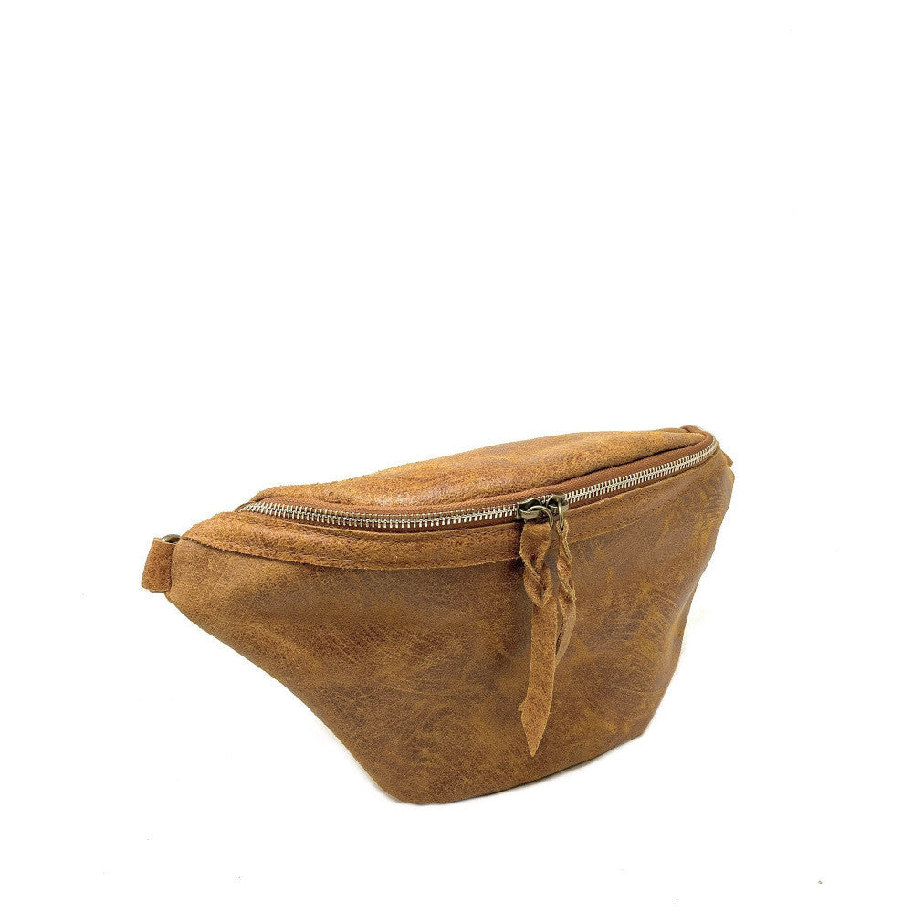 Sac banane en cuir brossé LILOU BROSSEE Camel foncé