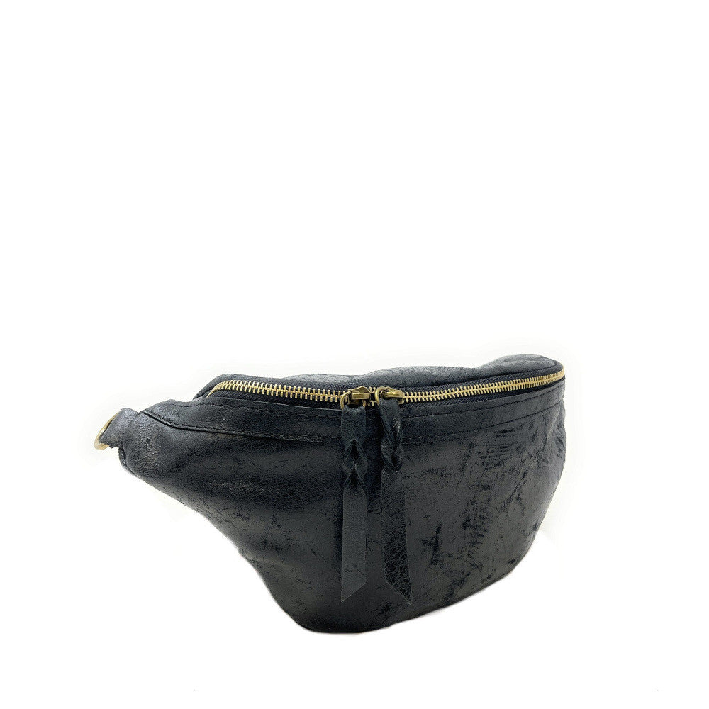 Sac banane en cuir brossé LILOU BROSSEE Noir