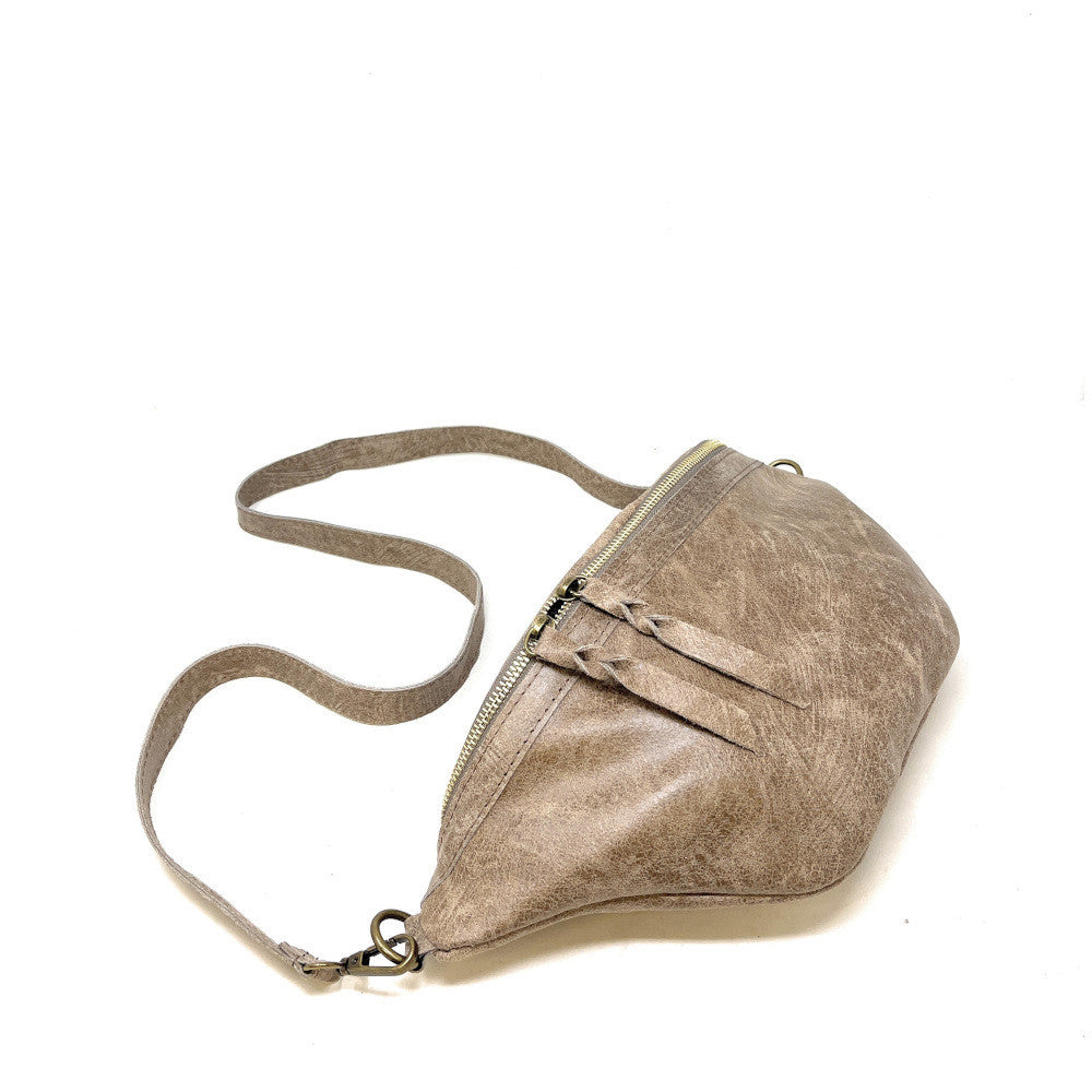 Sac banane en cuir brossé LILOU BROSSEE Taupe