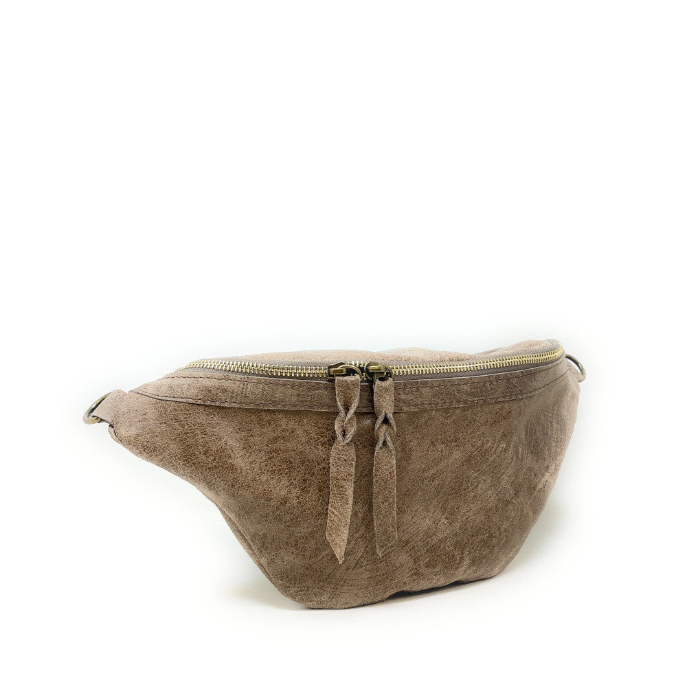 Sac banane en cuir brossé LILOU BROSSEE Taupe