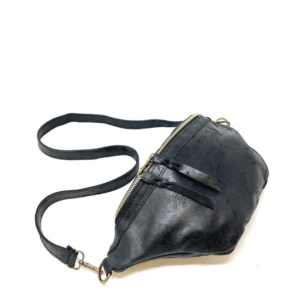 Sac banane en cuir brossé LILOU BROSSEE Noir