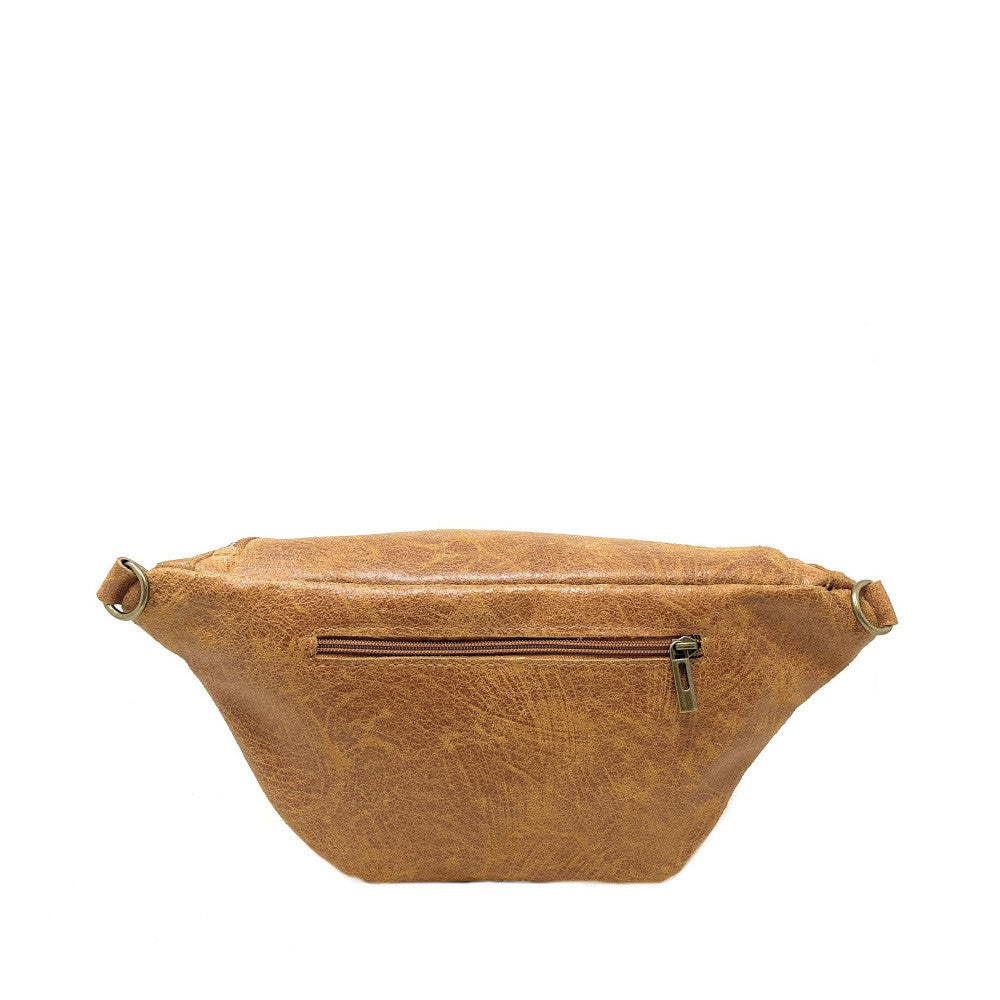 Sac banane en cuir brossé LILOU BROSSEE Camel foncé