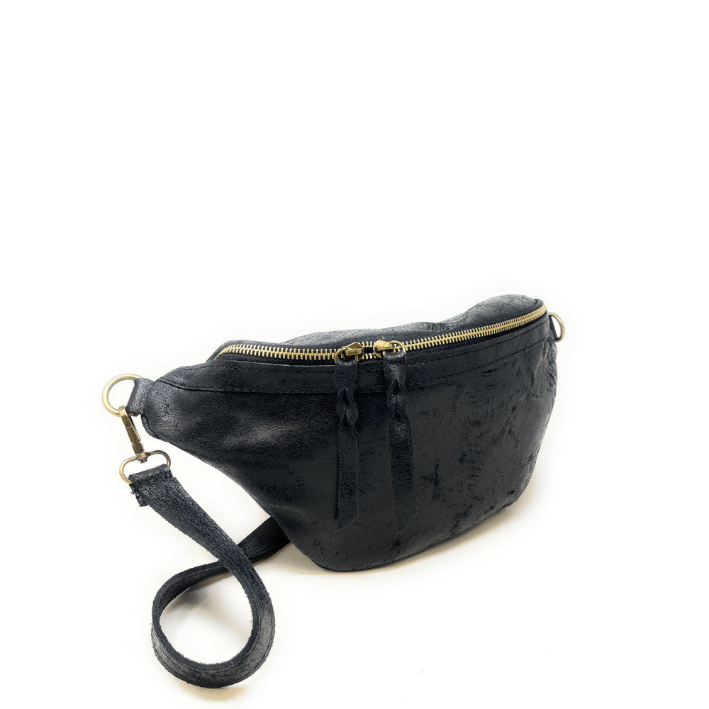 Sac banane en cuir brossé LILOU BROSSEE Noir