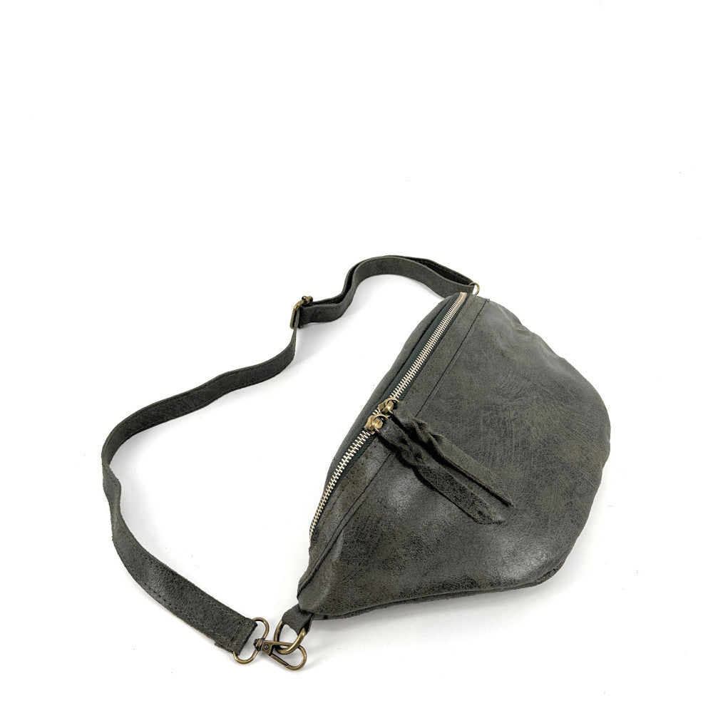 Sac banane en cuir brossé LILOU BROSSEE Kaki