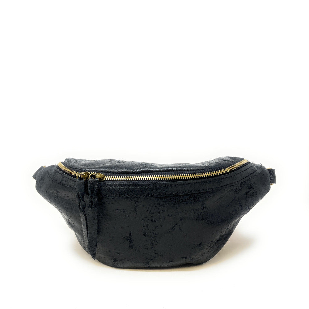 Sac banane en cuir brossé LILOU BROSSEE Noir