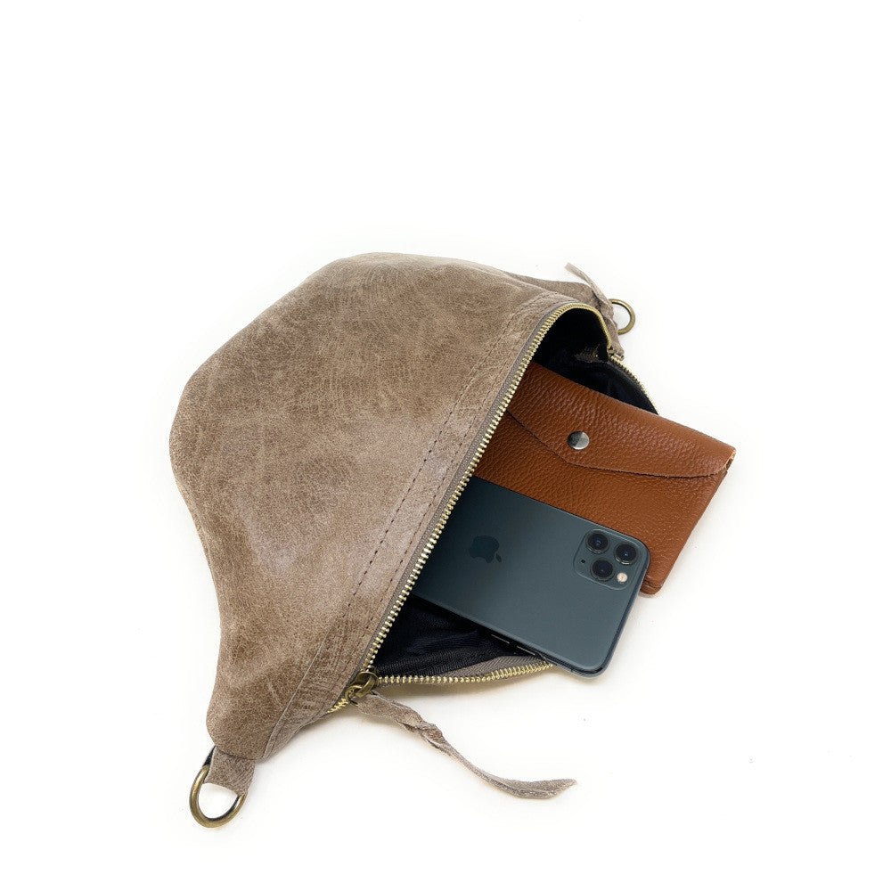 Sac banane en cuir brossé LILOU BROSSEE Taupe