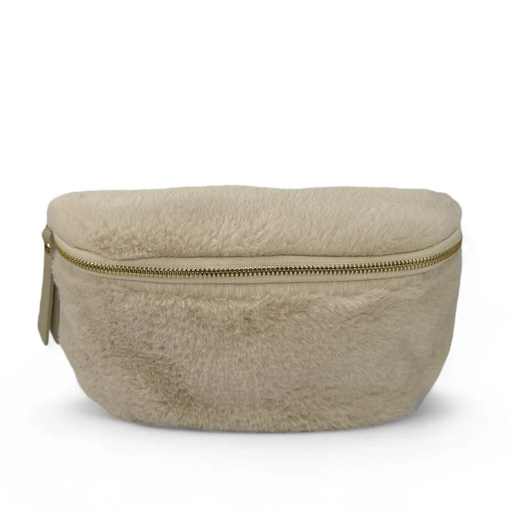 Sac banane en cuir et fausse fourrure LOU KITTY Beige crème