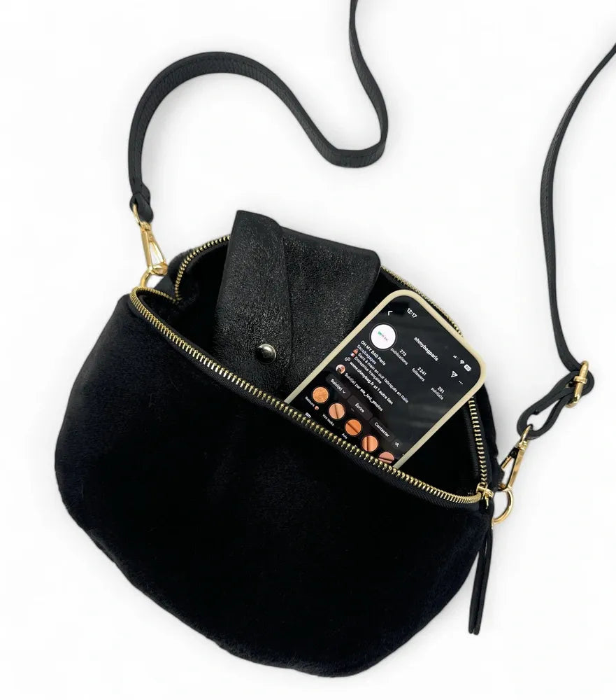 Sac banane en cuir et fausse fourrure LOU KITTY Noir