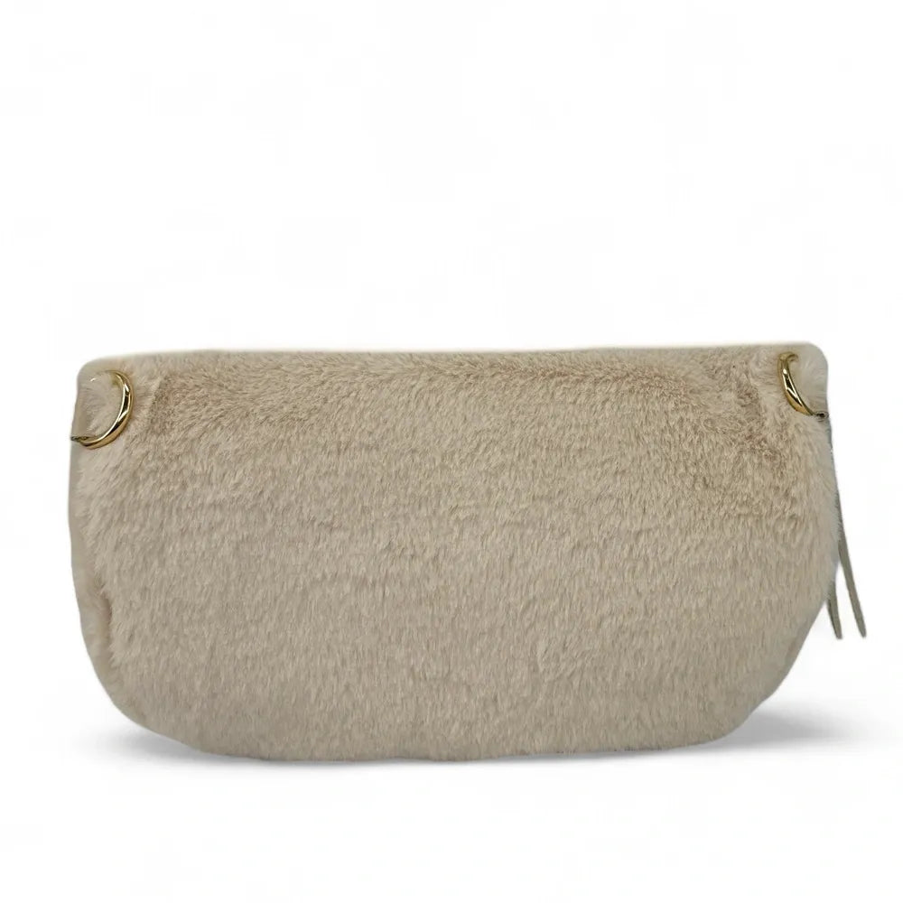 Sac banane en cuir et fausse fourrure LOU KITTY Beige crème