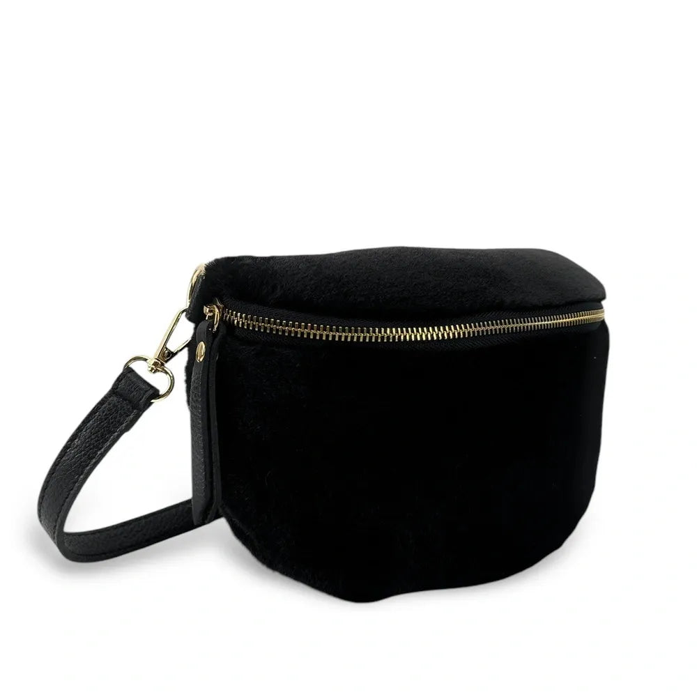 Sac banane en cuir et fausse fourrure LOU KITTY Noir