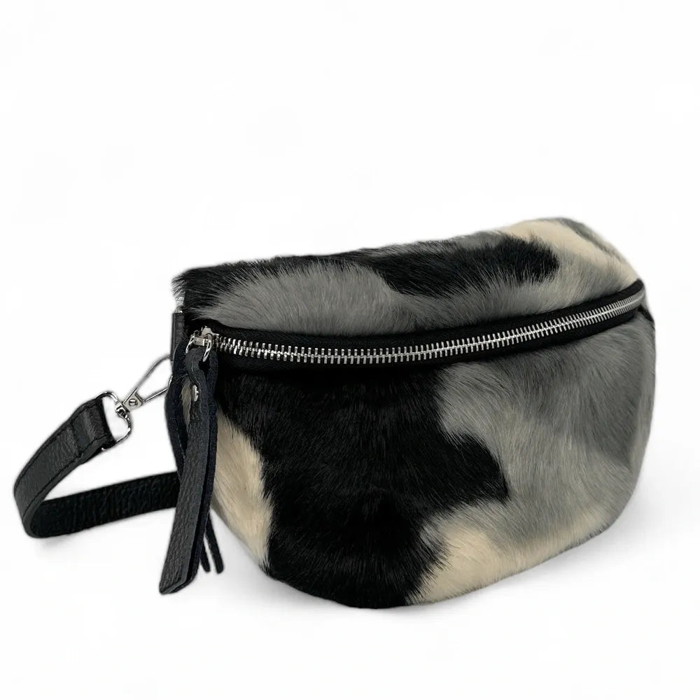 Sac banane en cuir et fausse fourrure LOU KITTY Camouflage gris